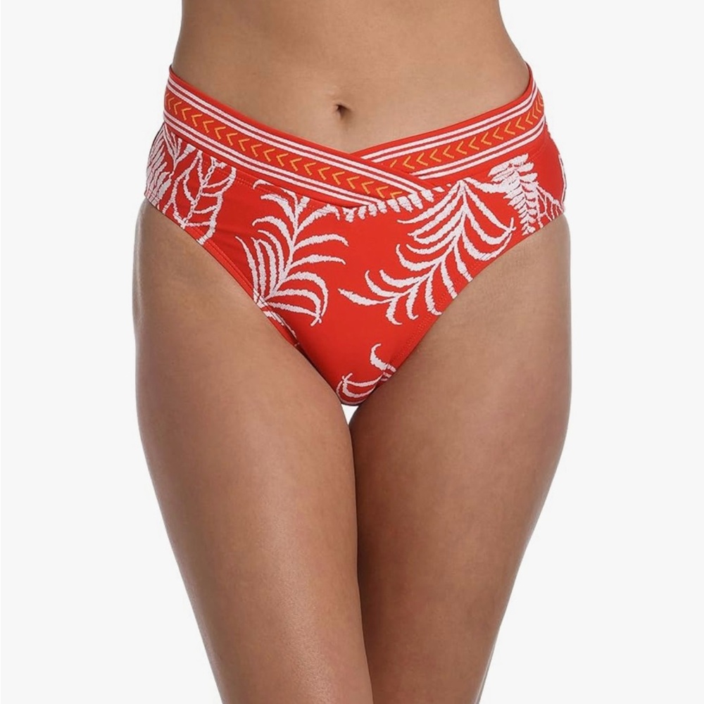 La Blanca Women’s Crossover High Waist Bikini Bottom - Cherry Tropical Tapestry